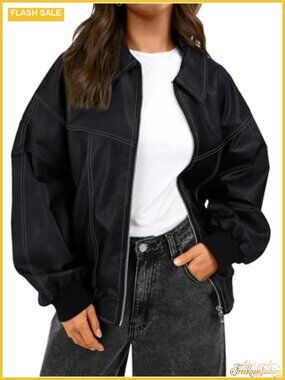Faux Leather Oversized Zip Up Motorcycle Bomber Jacket